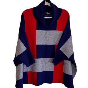 P Luca Milan Cowl Neck Poncho w/Sleeves - Red, Blue, Grey Plaid Size OS EUC